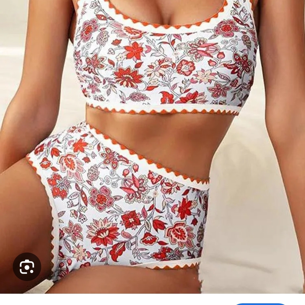 Floral Print Bikini Set - Orange,Red and White NWOT